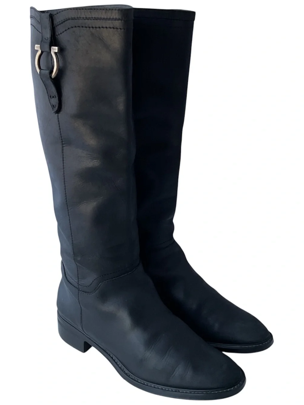 Salvatore Ferragamo Classic Black Leather Knee High Riding Boots Women’s Size 9B